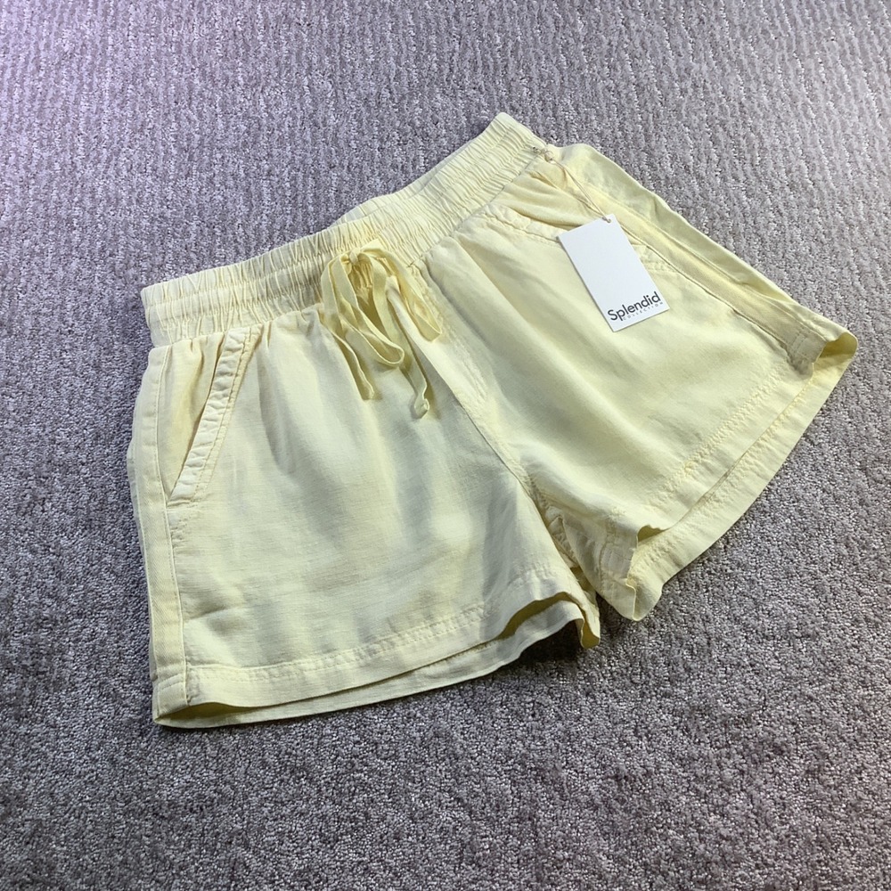 Splendid Womens Yellow Linen Blend Smocked Drawstring Shorts Size S NWT